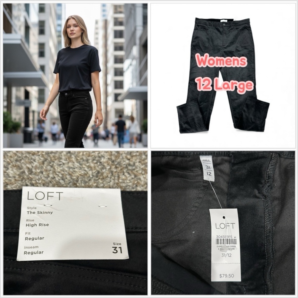 Women's LOFT 12 31 Pants Plush Velvet Cords Corduroy Straight Leg Black NWT